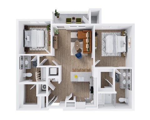 Floor plan for 2 beds, 2 baths, 1096 sqft